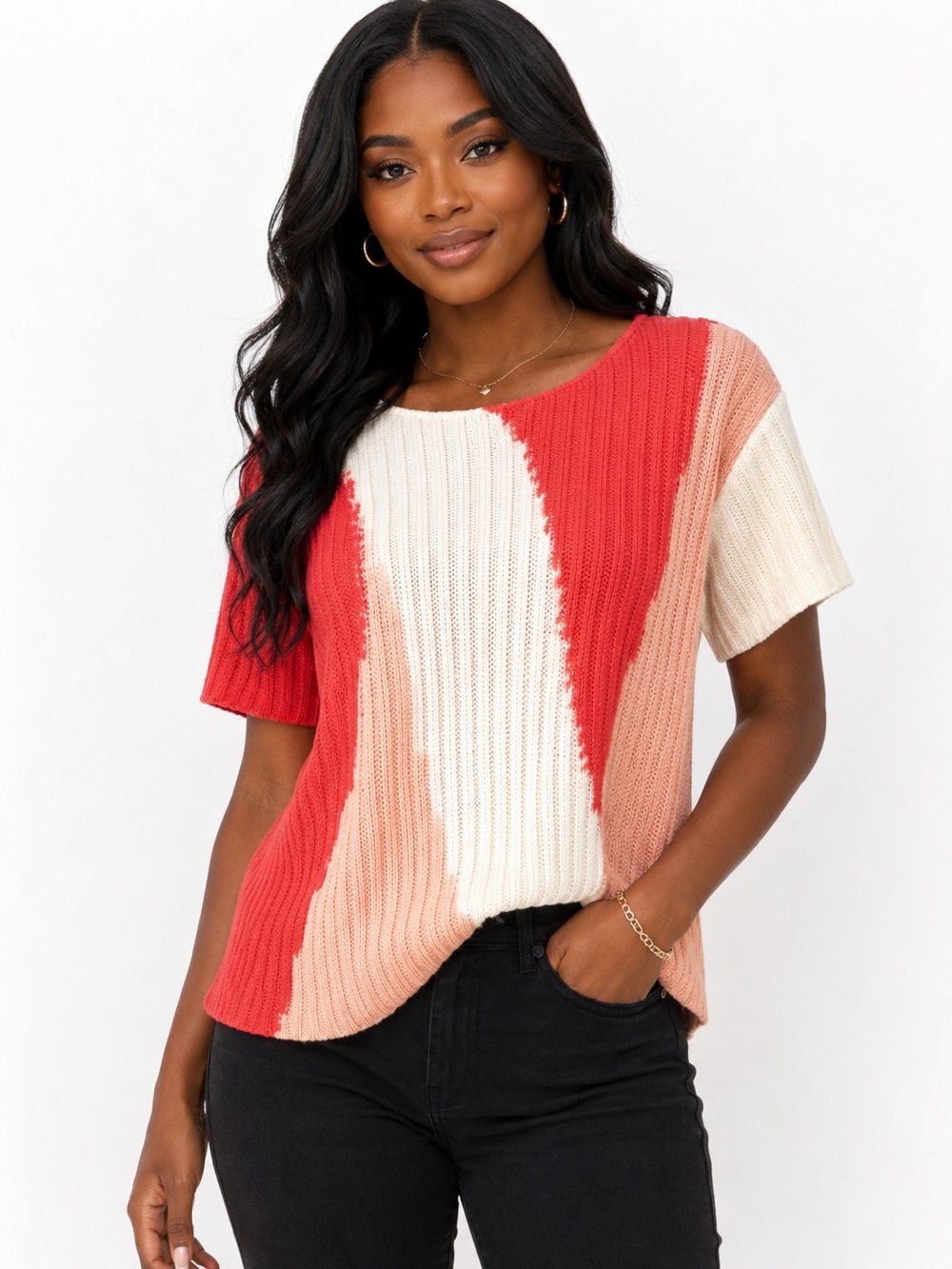 Colorful‎ Knit Short Sleeve Knit Top